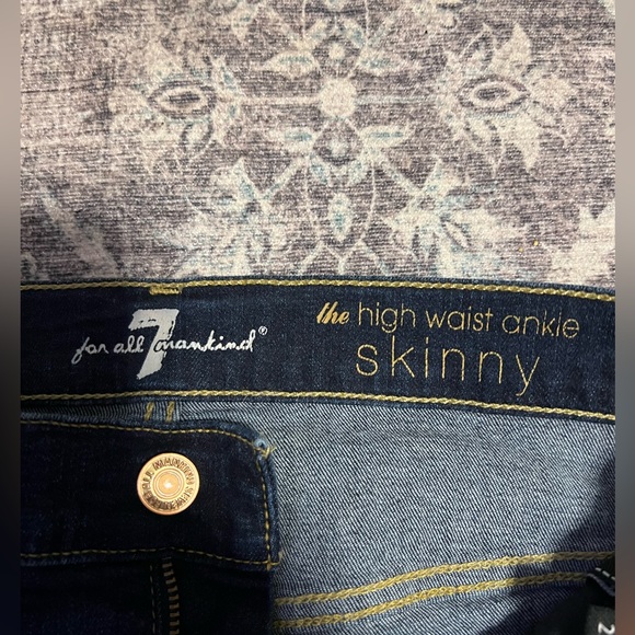 7 For All Mankind women’s jeans, dark blue, high waist ankle skinny, raw hem - Picture 4 of 4